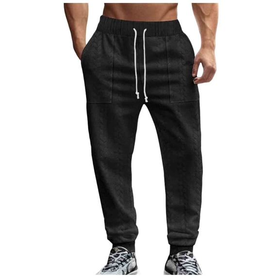 bbymog Joggers for Men Solid Color Breathable Plus Size Sweatpants Elastic Waist Casual Workout Pants with Drawstring Black L
