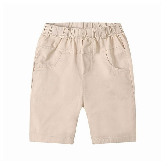 bbymog Khaki Shorts for Boys Fashion Elastic Waist Thin Workwear Shorts Summer Beach Casual Cotton Shorts with Pocket