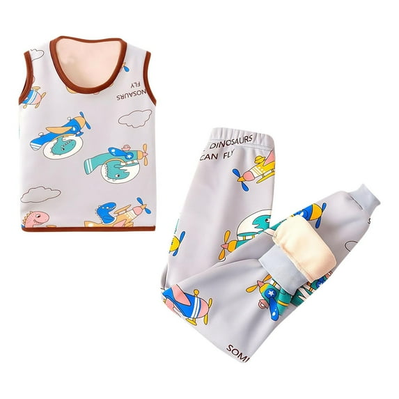 bbymog Kids Pajamas 2 Piece Crewneck Sleeveless Tops and Pants Fall & Winter Girls' Sleepwear Boys Pajamas Long Set Gray 110