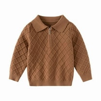 bbymog Kids Sweater Girls Fashion Solid Color Knitted Sweaters Casual Turndown Long Sleeve Pullover Tops for Girls and Boys Brown B 9 Years