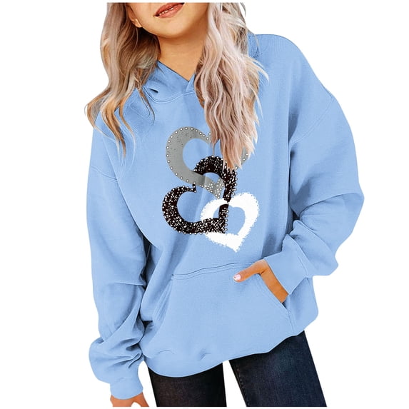 bbymog Kids Sweatshirts with Pocket Girls Fashion Long Sleeve Teen Girl Clothes Graphic Casual Hoodie Sweatshirt Fall Winter Girl Tops