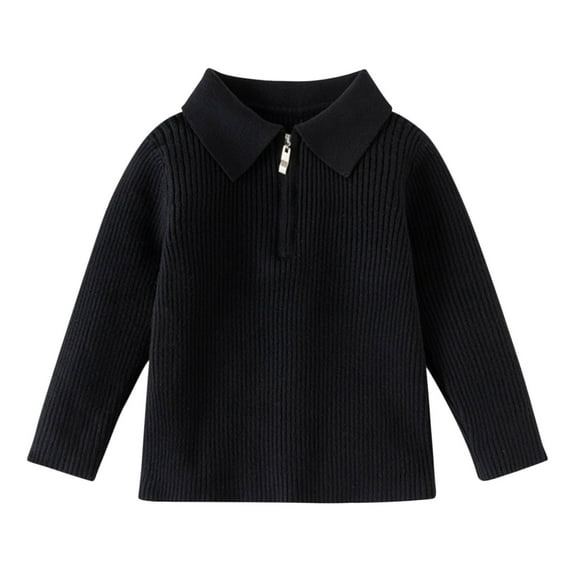 bbymog Knitted Shirts for Girls Boys' Fashion Solid Color Long Sleeve Sweater Casual Turndown Pullover Sweaters Girls Clothes Black D 9 Years