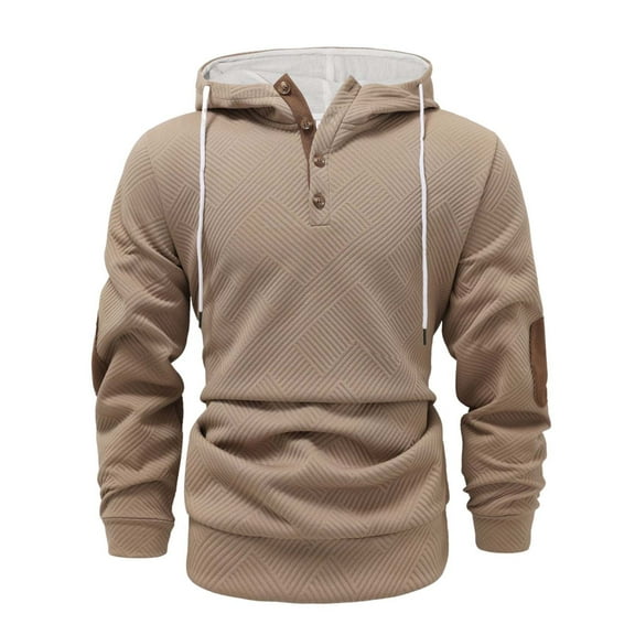 bbymog Lightweight Hoodie Men Solid Color Long Sleeve Casual Sweatshirts Outdoor Workout Fitness Pullover Tops with Button Khaki A S