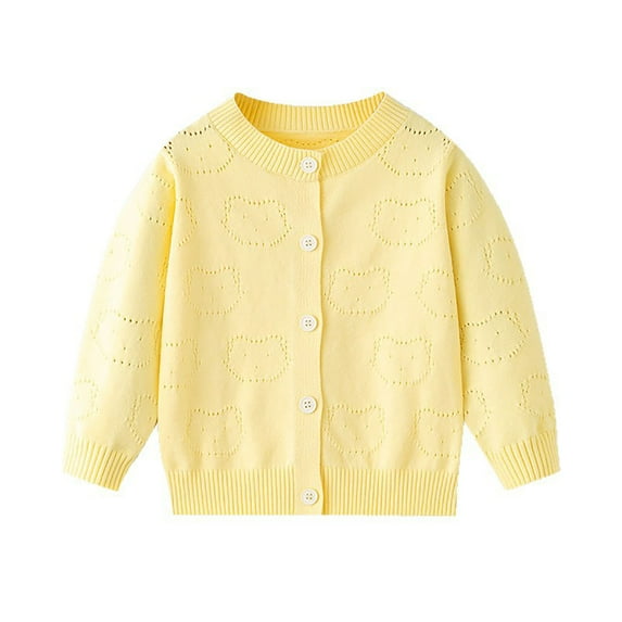 bbymog Long Sleeve Girls Cardigan Sweaters 10-12 Fall Winter Cute Button Down Sweater Girls' Sweaters Yellow 3 Years