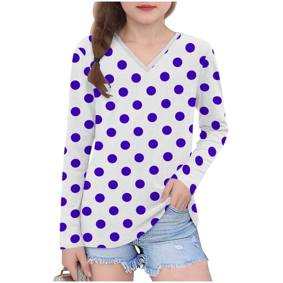bbymog Long Sleeve Shirts for Girls Fashion Printed V-Neck Pullover Tops Casual T Shirts Purple D 9 Years