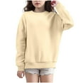 thumbnail image 1 of bbymog Long Sleeve Sweatshirts for Girls Boys Solid Color Round Neck Basic Pullover Sweatshirt Kids Cotton Casual Tops Beige 4 Years, 1 of 5