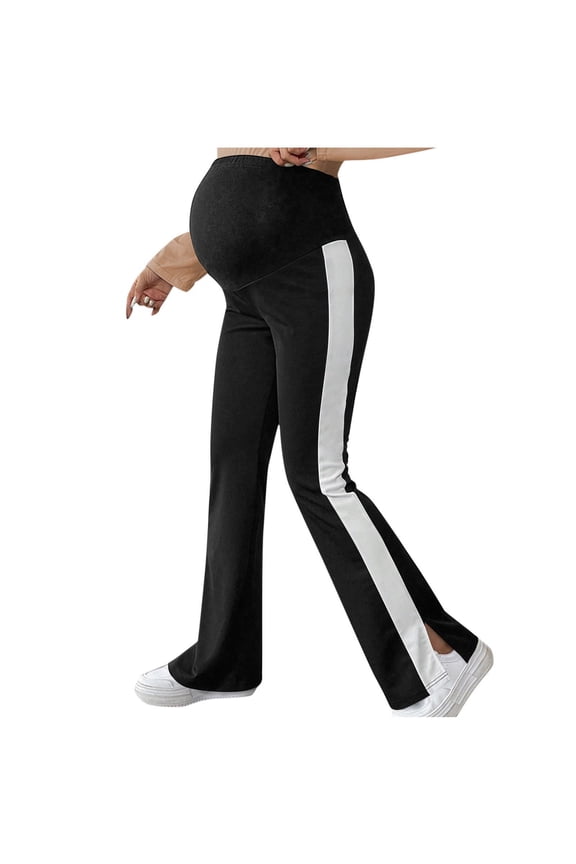 Maternity Flare Leggings Over The Belly Wide Leg Pants Cotton Maternity Sweatpants Black S