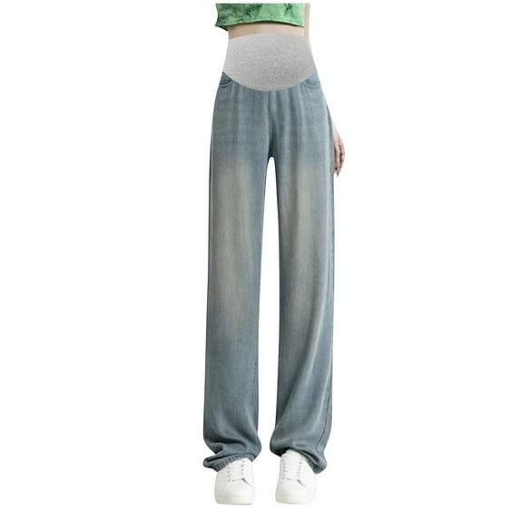 bbymog Maternity Jeans for Women Fashion Casual Over The Belly Denim Pants Maternity Clothes Blue D XL