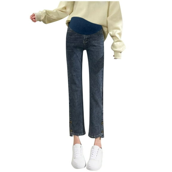 bbymog Maternity Straight Leg Jeans Fashion Casual Pregnancy Denim Pants Maternity Pants Gray M
