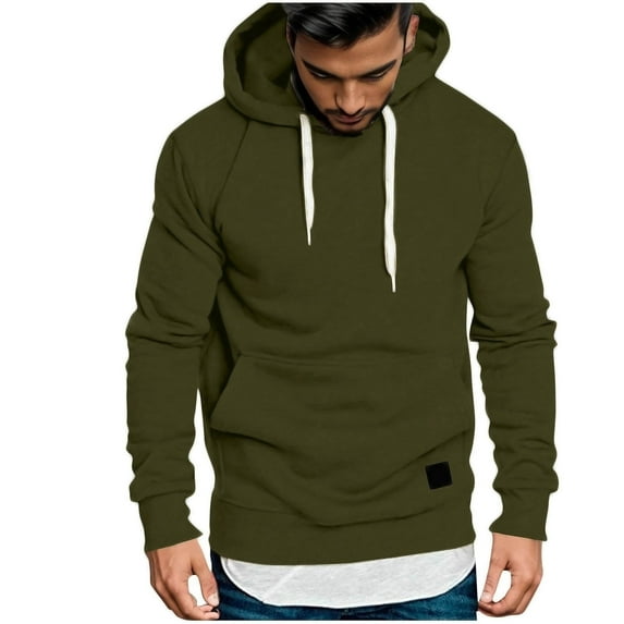 bbymog Men Hoodie Fall Winter Plus Size Casual Sweatshirts Solid Color Long Sleeve Loose Pullover Hoodies with Drawstring Green S