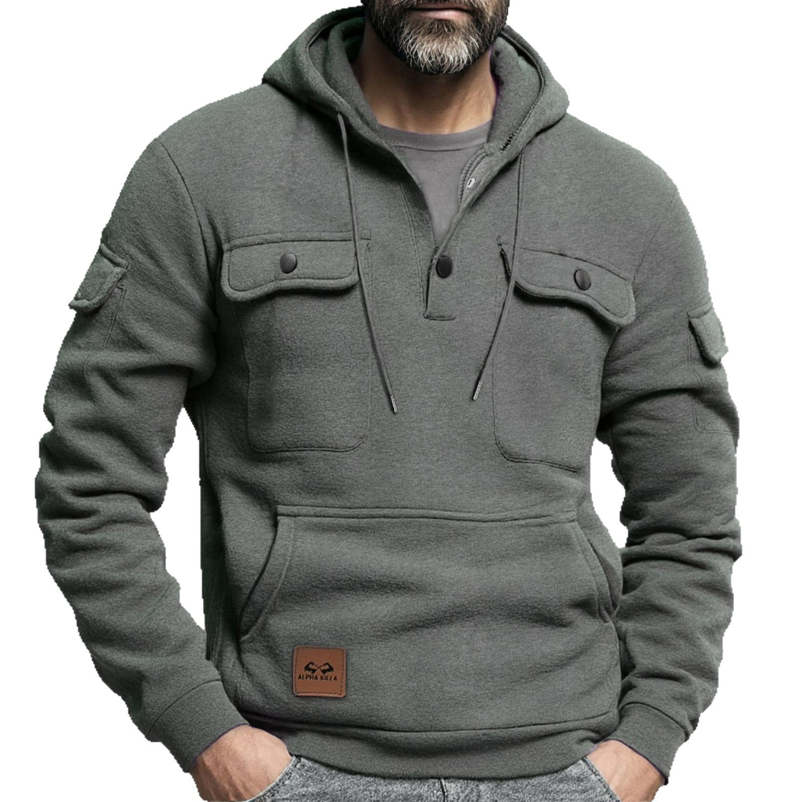 bbymog Men Hoodie Plus Size Casual Hooded Sweatshirts Fall Winter Loose ...