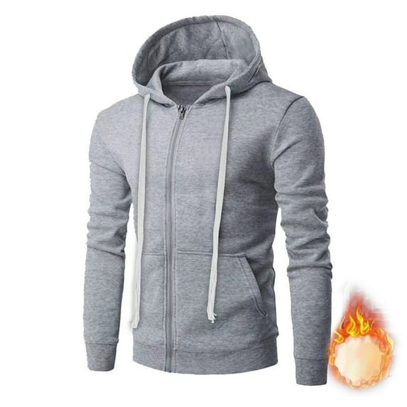 bbymog Men Hoodie Solid Color Full-Zip Oversized Hoodies Fall Winter Long Sleeve Outdoor Casual Sweatshirts with Pockets Gray B XL