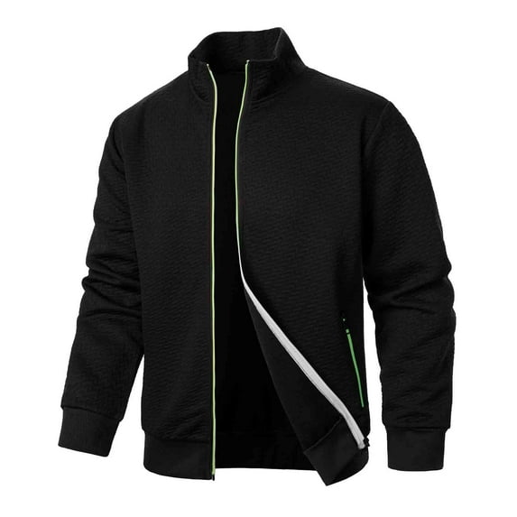 bbymog Men Jacket Fall Winter Solid Color Cardigan Jackets Plus Size Long Sleeve Stand Up Collar Sport Coat with Pockets Black XXXL