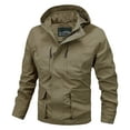 thumbnail image 1 of bbymog Men Jacket Fashion Solid Color Long Sleeve Hooded Jackets Turn Down Collar Zip Up Oversized Outerwear with Pockets Khaki B XXXL, 1 of 7