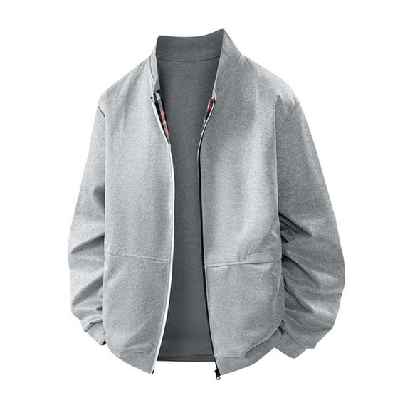 bbymog Men Jacket Solid Color Long Sleeve Oversized Coats Fashion Stand Up Collar Outerwear Casual Winter Jackets with Zipper Gray A S