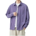 thumbnail image 1 of bbymog Men Shirts Solid Color Long Sleeve Button Down Shirts Collared Neck Plus Size Casual Top for Outdoor Fitness Work Purple L, 1 of 5