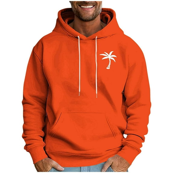 bbymog Men's Fashion Sweatshirts Print Long Sleeve Pullover Oversized Solid Color Drawstring Hoodies with Pocket Orange B XXXL