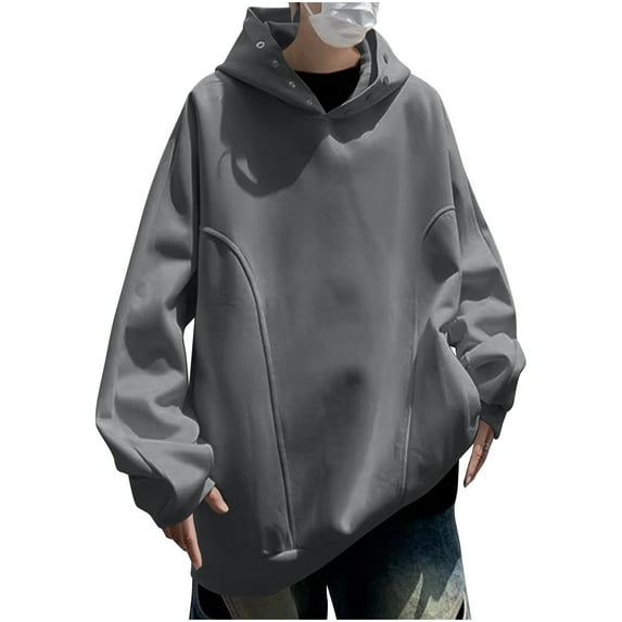 bbymog Men's Sweatshirts Casual Solid Color Pullover Hoodies Long with Pockets Sleeve Oversized Clothes for Workout Outdoor Jogging Dark Gray B M