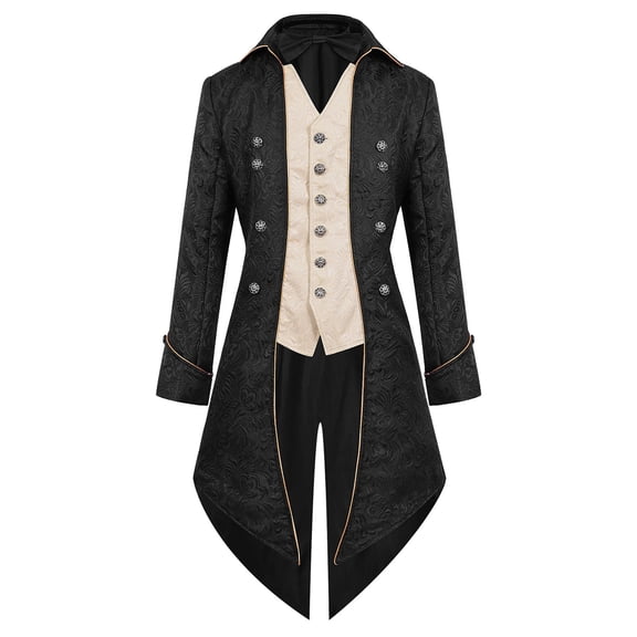 bbymog Mens Blazer Jacket Fashion Vintage Tailcoat Halloween Costume Oversized Outerwear Printed Long Sleeve Slim Fit Coat Black XL