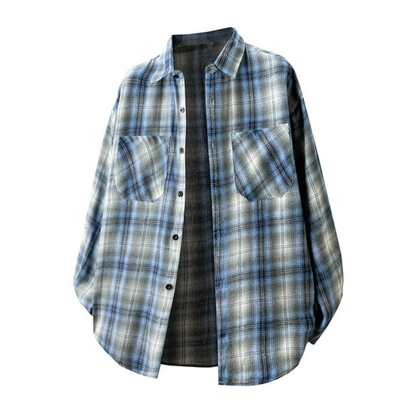 bbymog Mens Button Down Shirt Casual Lapel Plaid Shirts Long Sleeve Comfy Plus Size Top with Pocket Sky Blue M