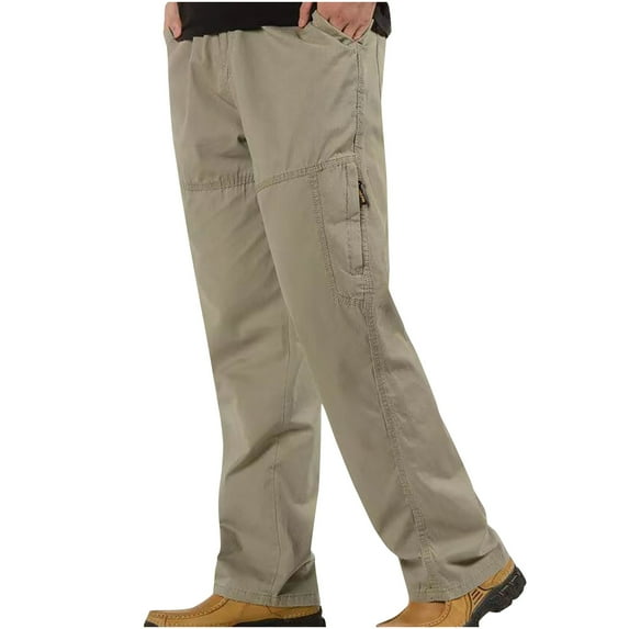 bbymog Mens Cargo Pants Elastic Waist Drawstring Outdoor Sweatpants Solid Color Straight Oversized Casual Pant with Pockets Gray A XL