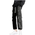 thumbnail image 1 of bbymog Mens Cargo Pants Solid Color Drawstring Wide Leg Pant Elastic Waist Sweatpants Outdoor Jogging Workout Trousers with Pockets Black XXL, 1 of 5