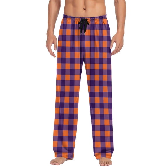bbymog Mens Casual Pants Plaid Printed Elastic Waist Trousers Drawstring Soft Baggy Trousers Sleep Lounge Pj Pant with Pockets Hot Pink XL