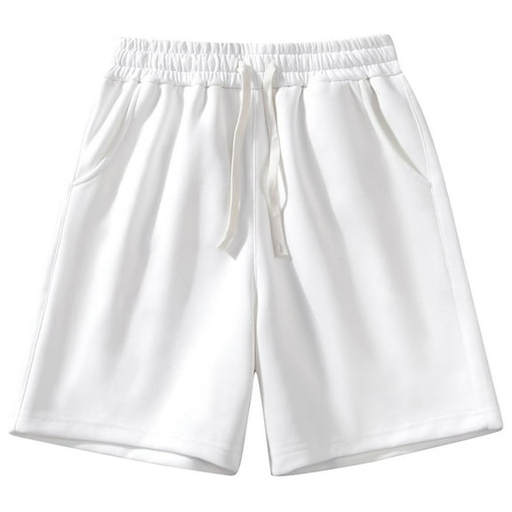 bbymog Mens Casual Shorts Solid Color Elastic Waist Drawstring Athletic Short with Pockets Lounge Plus Size Clothes White A XXXL