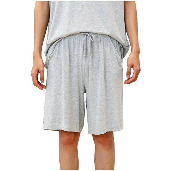 bbymog Mens Casual Shorts Solid Color Elastic Waist Drawstring Breathable Lounge Short with Pocket Plus Size Loungewear Gray C XL