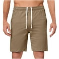 thumbnail image 1 of bbymog Mens Casual Shorts Solid Color Elastic Waist Drawstring Plus Size Casual Short with Pockets for Beach Athletic Daily Wear Khaki M, 1 of 5