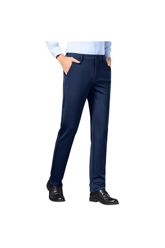 Mens Dress Pants Solid Color Business Straight Fit Trousers Comfy Stretch Dress Pants Breathable formal Pant with Pockets Blue 38