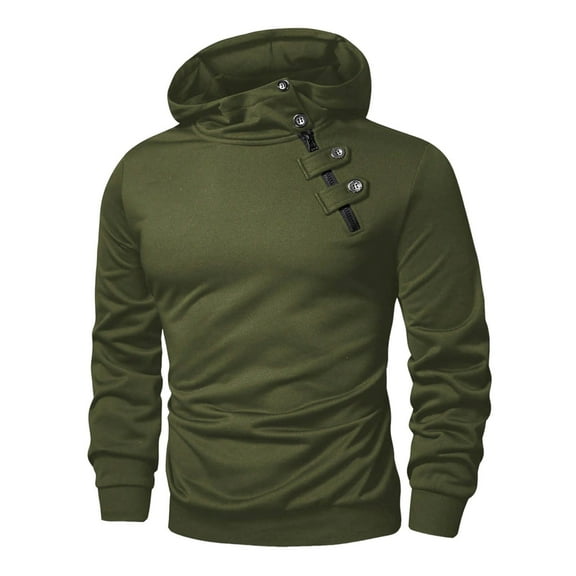 bbymog Mens Hoodie Fall Winter Solid Color Casual Tactical Sweatshirts Plus Size Outdoor Workout Pullover Tops with Button Army Green M