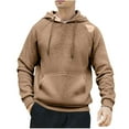 thumbnail image 1 of bbymog Mens' Hoodies Casual Loose Long Sleeve Hooded Sweatshirts Fashion Classic Solid Color Pullover Top with Pocket Khaki L, 1 of 5