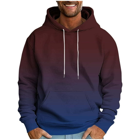 bbymog Mens' Hoodies Casual Loose Long Sleeve Hooded Sweatshirts Plus Size Solid Color Pullover Top with Pocket Wine B XXXL