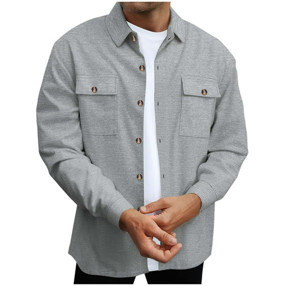 bbymog Mens Jacket Fall Winter Turndown Collar Long Sleeve Plus Size Caot Plus Size Casual Outerwear with Button Gray A XL