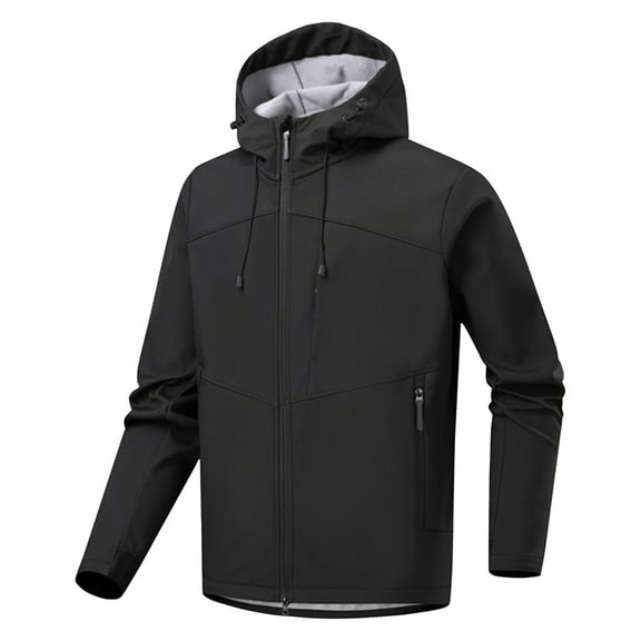 bbymog Mens Jacket Fashion Solid Color Stand Up Collar Hooded Jackets Long Sleeves Zip Up Oversized Sports Coat with Pocket Black XL