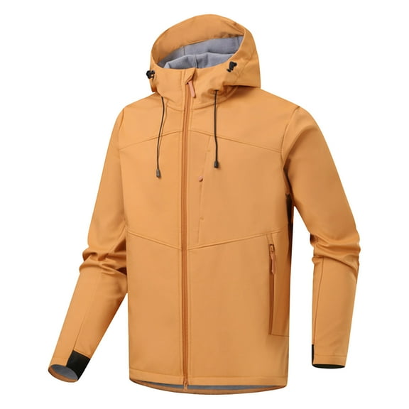 bbymog Mens Jacket Fashion Solid Color Stand Up Collar Hooded Jackets Long Sleeves Zip Up Oversized Sports Coat with Pocket Yellow L