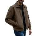 thumbnail image 1 of bbymog Mens Jacket Long Sleeve Turn Down Collar Oversized Outerwear Solid Color Motorcycle Bomber Pu Faux Leather Jackets with Pockets Coffee XXXL, 1 of 4
