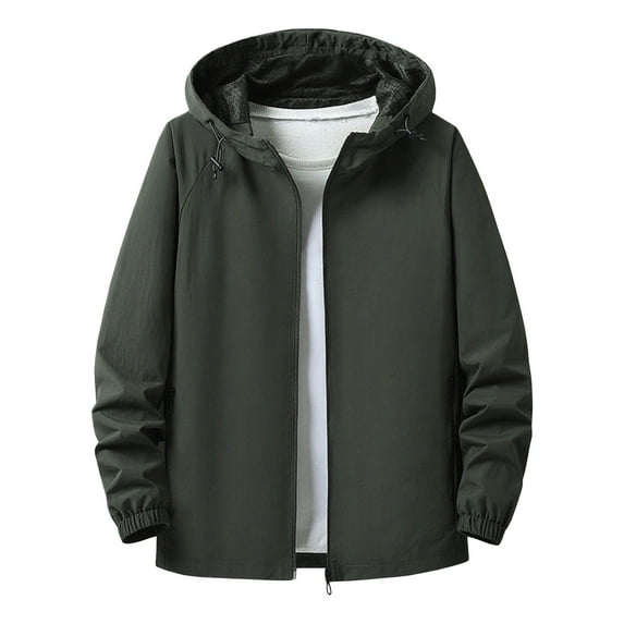 bbymog Mens Jacket Solid Color Long Sleeve Hooded Winter Coat Full Zip Oversized Casual Outerwear with Pockets Army Green A XXXXXL