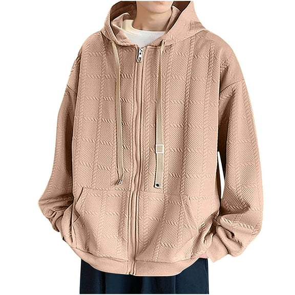 bbymog Mens Jacket Solid Color Vintage Casual Outerwear Full Zip Long Sleeve Hooded Oversized Winter Jackets with Pocket Coffee XL