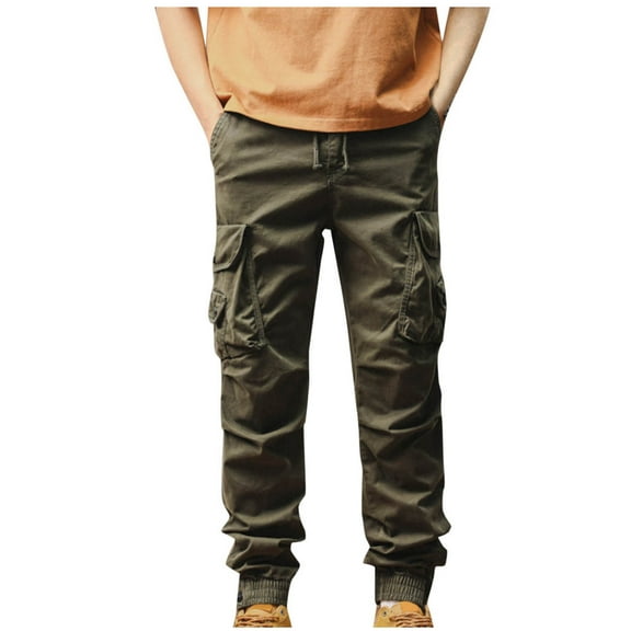 bbymog Mens Joggers with Pockets Elastic Waist Drawstring Sweatpants Solid Color Cotton Breathable Casual Joggers with Pockets Army Green A L