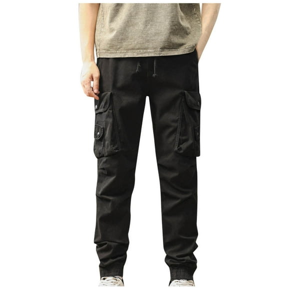 bbymog Mens Joggers with Pockets Elastic Waist Drawstring Sweatpants Solid Color Cotton Breathable Casual Joggers with Pockets Black A XXL