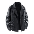 thumbnail image 1 of bbymog Mens Leather Jacket Fashion Long Sleeve Turn Down Collar Oversized Outerwear Solid Color Motorcycle Bomber Jackets with Zipper Black B XXXL, 1 of 8
