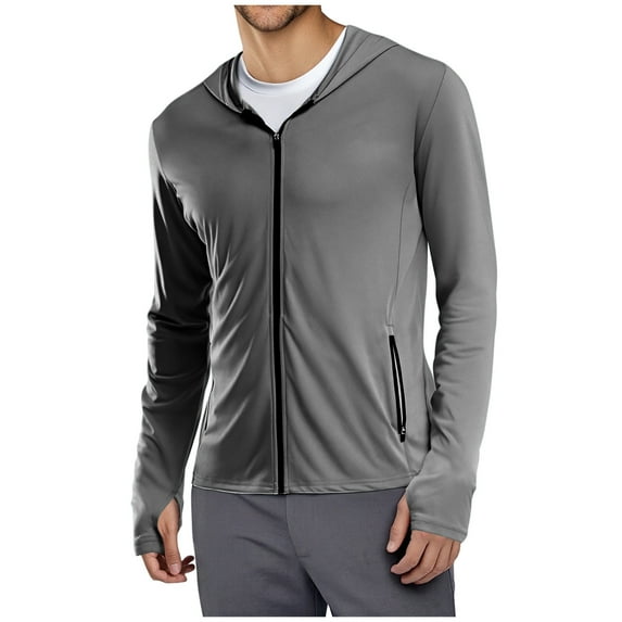 bbymog Mens Lightweight Jackets Solid Color Outdoors Jackets with Pocket Long Sleeve Sun Protection Oversized Coat for Fishing Swimming Dark Gray S