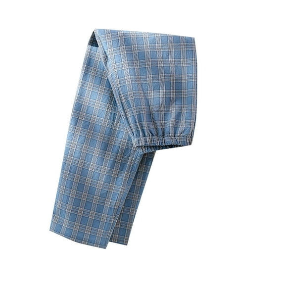 bbymog Mens Lightweight Pants Casual Sleep Straight Leg Loungrwear with Pockets Soft Plaid Elastic Waist Pajama Pant Light Blue M M