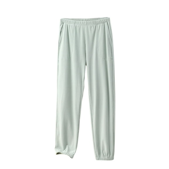 bbymog Mens Pants Casual Solid Color Pajama Pant Elastic Waist Sleepwear Breathable Casual Trousers with Pockets Green N XXL