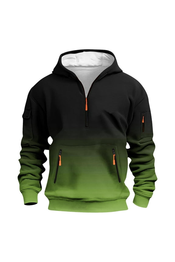 Mens Quarter Zip Pullover Top Long Sleeve Hooded Sweatshirts Outdoor Sports Oversized casual Hoodies With Pocket Army Green L