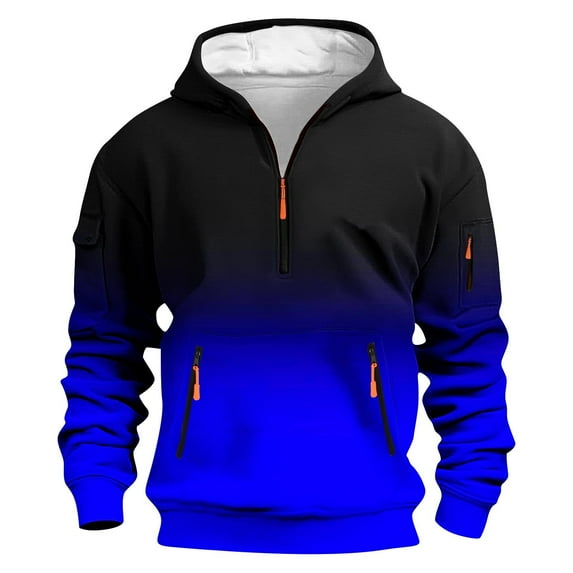 bbymog Mens Quarter Zip Pullover Top Long Sleeve Hooded Sweatshirts Outdoor Sports Oversized casual Hoodies With Pocket Blue A XXXL