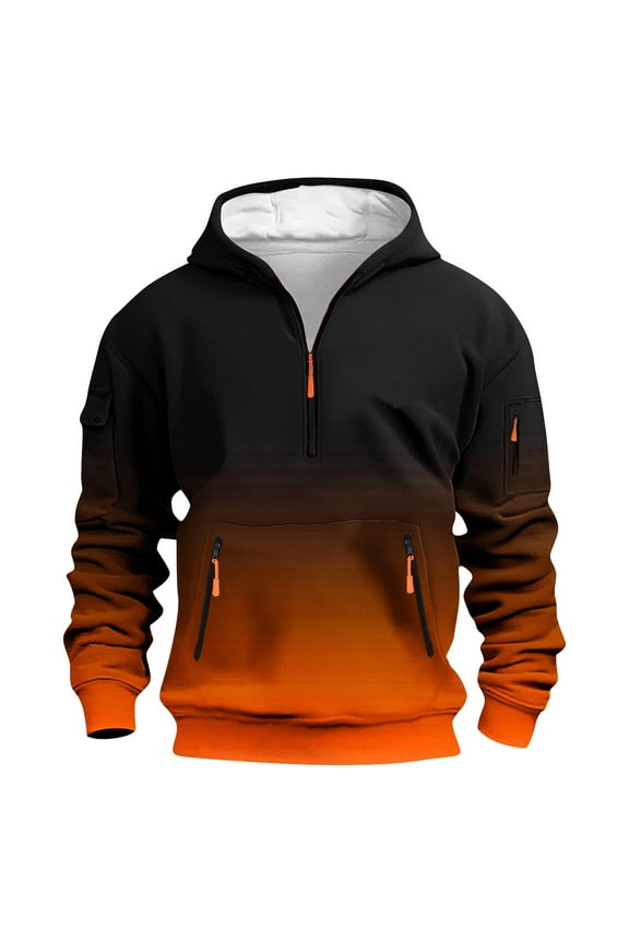 Mens Quarter Zip Pullover Top Long Sleeve Hooded Sweatshirts Outdoor Sports Oversized casual Hoodies With Pocket Orange XXXXXL