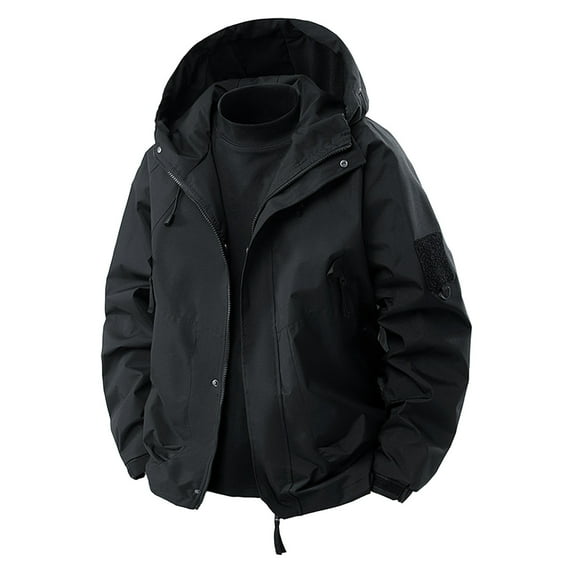 bbymog Mens Rain Jacket Fashion Plus Size Long Sleeve Sport Coat Solid Color Full Zip Casual Hooded Outerwear with Pockets Black XXXL